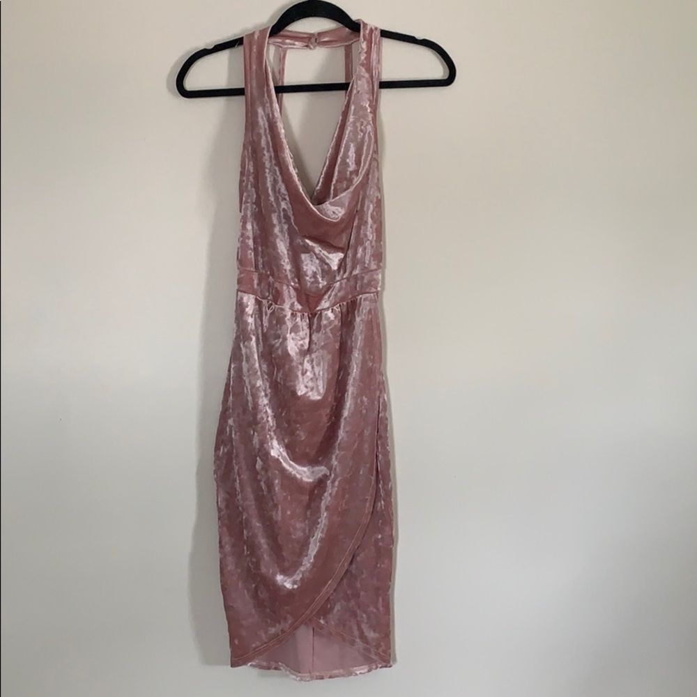 ElleCLO Pink Halter Dress Crushed Velour Large